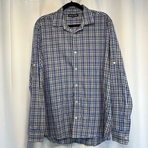 Michael Kors Blue and White Plaid Button-Down Shirt
